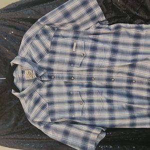 Lucky brand men's xxl Blue amd white pearl snap short sleeve shirt